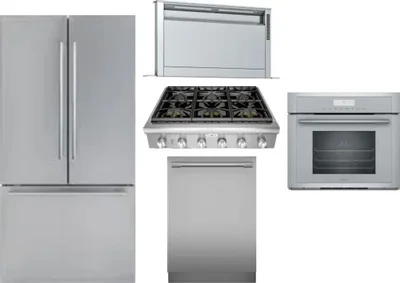 5 Piece Package Includes Refrigerator, Cooktop, Wall Oven, Hood And Dishwasher