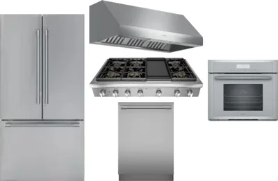 5 Piece Package Includes Refrigerator, Cooktop, Wall Oven, Hood And Dishwasher