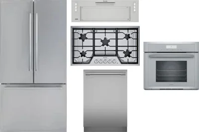 5 Piece Package Includes Refrigerator, Cooktop, Wall Oven, Hood And Dishwasher