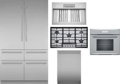 5 Piece Package Includes Refrigerator, Cooktop, Wall Oven, Hood And Dishwasher