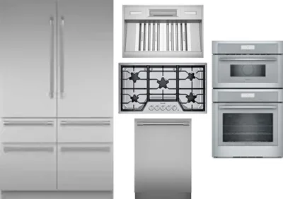 5 Piece Package Includes Refrigerator, Cooktop, Wall Oven, Hood And Dishwasher