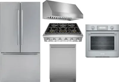 5 Piece Package Includes Refrigerator, Cooktop, Wall Oven, Hood And Dishwasher