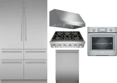 5 Piece Package Includes Refrigerator, Cooktop, Wall Oven, Hood And Dishwasher