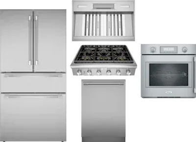5 Piece Package Includes Refrigerator, Cooktop, Wall Oven, Hood And Dishwasher