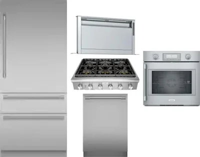 5 Piece Package Includes Refrigerator, Cooktop, Wall Oven, Hood And Dishwasher