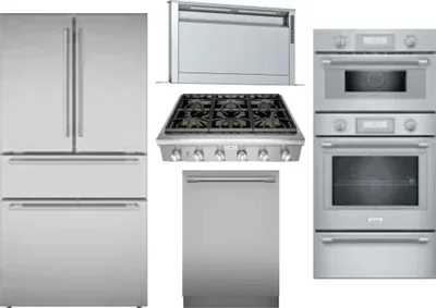 5 Piece Package Includes Refrigerator, Cooktop, Wall Oven, Hood And Dishwasher