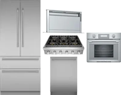 5 Piece Package Includes Refrigerator, Cooktop, Wall Oven, Hood And Dishwasher