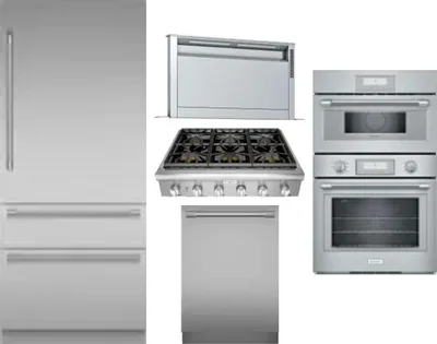 5 Piece Package Includes Refrigerator, Cooktop, Wall Oven, Hood And Dishwasher