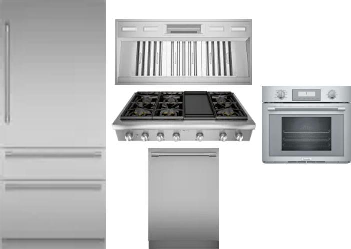 5 Piece Package Includes Refrigerator, Cooktop, Wall Oven, Hood And Dishwasher