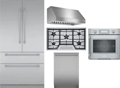 5 Piece Package Includes Refrigerator, Cooktop, Wall Oven, Hood And Dishwasher