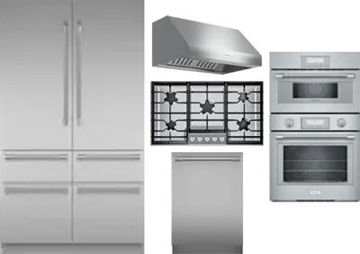 5 Piece Package Includes Refrigerator, Cooktop, Wall Oven, Hood And Dishwasher
