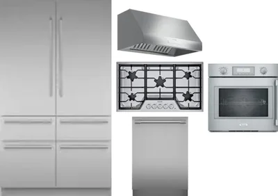 5 Piece Package Includes Refrigerator, Cooktop, Wall Oven, Hood And Dishwasher