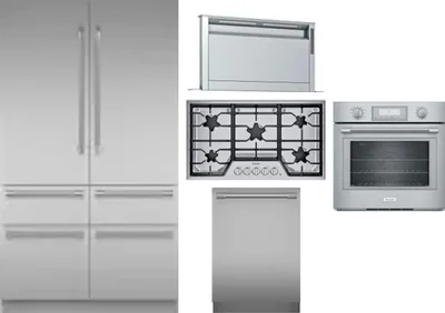 5 Piece Package Includes Refrigerator, Cooktop, Wall Oven, Hood And Dishwasher