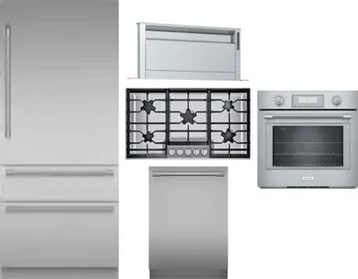 5 Piece Package Includes Refrigerator, Cooktop, Wall Oven, Hood And Dishwasher