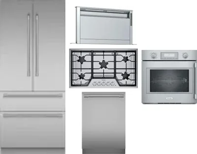 5 Piece Package Includes Refrigerator, Cooktop, Wall Oven, Hood And Dishwasher