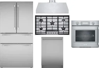 5 Piece Package Includes Refrigerator, Cooktop, Wall Oven, Hood And Dishwasher