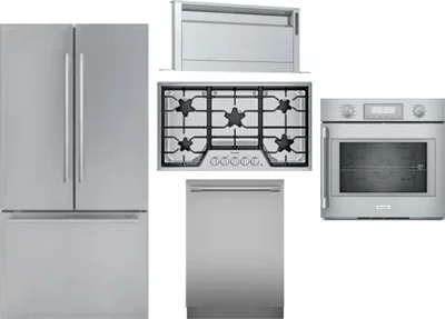 5 Piece Package Includes Refrigerator, Cooktop, Wall Oven, Hood And Dishwasher