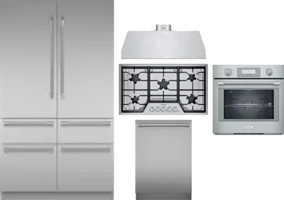 5 Piece Package Includes Refrigerator, Cooktop, Wall Oven, Hood And Dishwasher