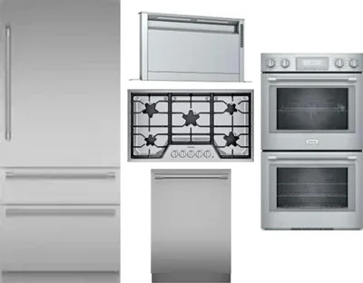 5 Piece Package Includes Refrigerator, Cooktop, Wall Oven, Hood And Dishwasher