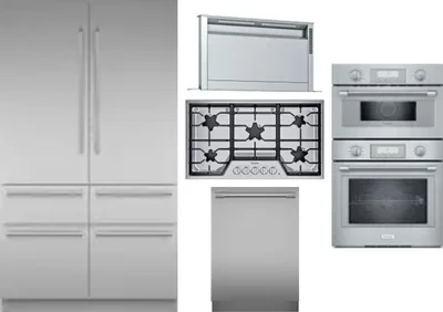 5 Piece Package Includes Refrigerator, Cooktop, Wall Oven, Hood And Dishwasher
