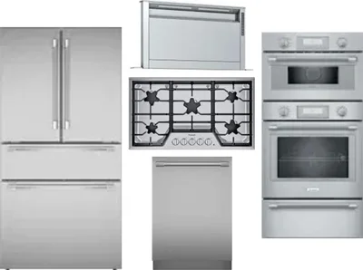 5 Piece Package Includes Refrigerator, Cooktop, Wall Oven, Hood And Dishwasher