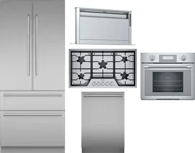 5 Piece Package Includes Refrigerator, Cooktop, Wall Oven, Hood And Dishwasher