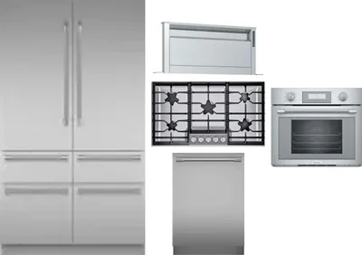 5 Piece Package Includes Refrigerator, Cooktop, Wall Oven, Hood And Dishwasher
