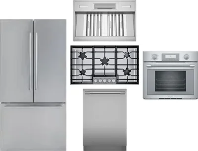 5 Piece Package Includes Refrigerator, Cooktop, Wall Oven, Hood And Dishwasher