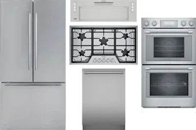 5 Piece Package Includes Refrigerator, Cooktop, Wall Oven, Hood And Dishwasher