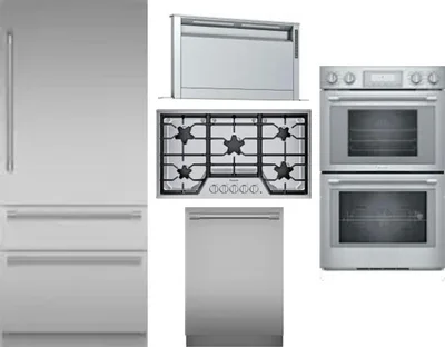 5 Piece Package Includes Refrigerator, Cooktop, Wall Oven, Hood And Dishwasher