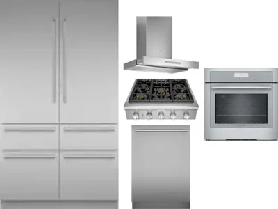 5 Piece Package Includes Refrigerator, Cooktop, Wall Oven, Hood And Dishwasher
