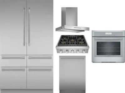 5 Piece Package Includes Refrigerator, Cooktop, Wall Oven, Hood And Dishwasher