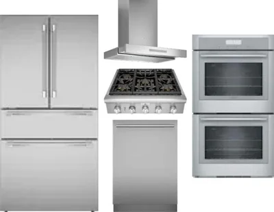 5 Piece Package Includes Refrigerator, Cooktop, Wall Oven, Hood And Dishwasher