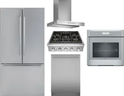 5 Piece Package Includes Refrigerator, Cooktop, Wall Oven, Hood And Dishwasher