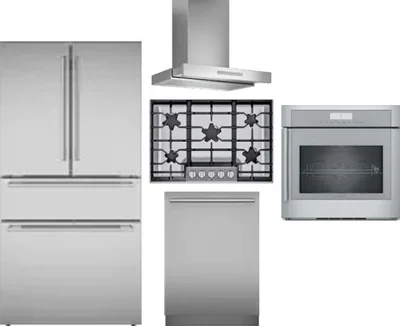 5 Piece Package Includes Refrigerator, Cooktop, Wall Oven, Hood And Dishwasher