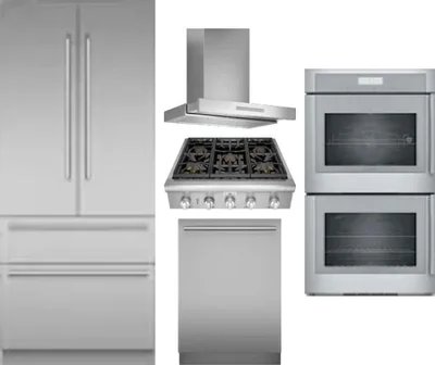 5 Piece Package Includes Refrigerator, Cooktop, Wall Oven, Hood And Dishwasher