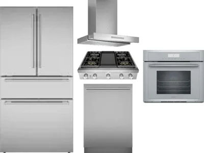 5 Piece Package Includes Refrigerator, Cooktop, Wall Oven, Hood And Dishwasher