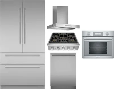 5 Piece Package Includes Refrigerator, Cooktop, Wall Oven, Hood And Dishwasher