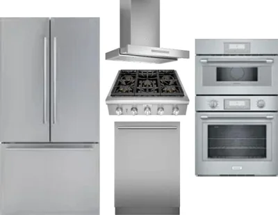 5 Piece Package Includes Refrigerator, Cooktop, Wall Oven, Hood And Dishwasher