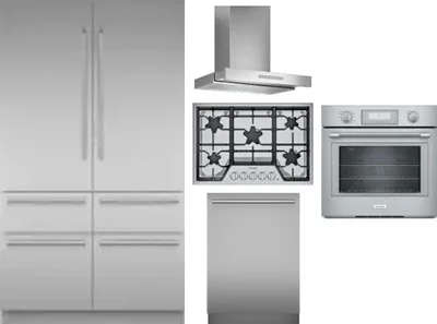 5 Piece Package Includes Refrigerator, Cooktop, Wall Oven, Hood And Dishwasher
