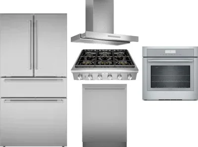 5 Piece Package Includes Refrigerator, Cooktop, Wall Oven, Hood And Dishwasher
