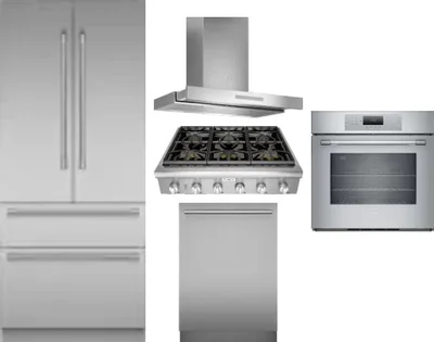 5 Piece Package Includes Refrigerator, Cooktop, Wall Oven, Hood And Dishwasher