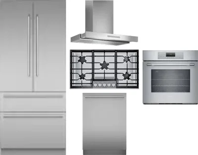 5 Piece Package Includes Refrigerator, Cooktop, Wall Oven, Hood And Dishwasher