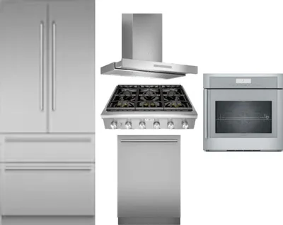 5 Piece Package Includes Refrigerator, Cooktop, Wall Oven, Hood And Dishwasher
