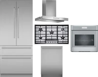 5 Piece Package Includes Refrigerator, Cooktop, Wall Oven, Hood And Dishwasher