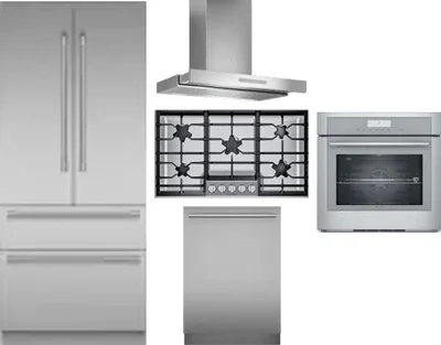 5 Piece Package Includes Refrigerator, Cooktop, Wall Oven, Hood And Dishwasher