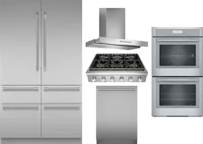 5 Piece Package Includes Refrigerator, Cooktop, Wall Oven, Hood And Dishwasher
