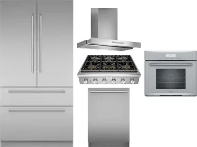 5 Piece Package Includes Refrigerator, Cooktop, Wall Oven, Hood And Dishwasher