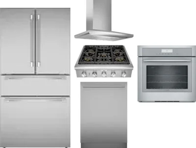 5 Piece Package Includes Refrigerator, Cooktop, Wall Oven, Hood And Dishwasher