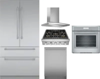5 Piece Package Includes Refrigerator, Cooktop, Wall Oven, Hood And Dishwasher